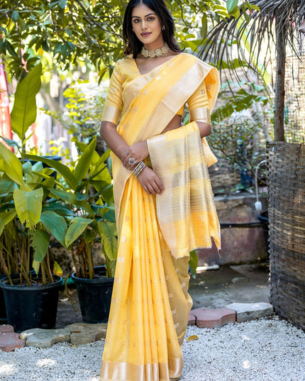 Yellow Pure Cotton Zari Woven Saree