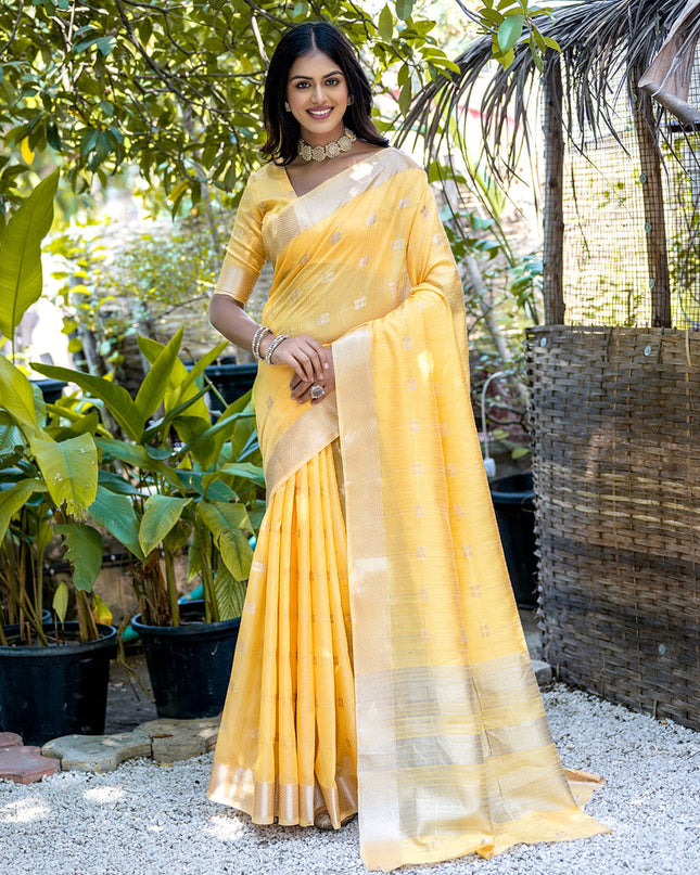 Yellow Pure Cotton Zari Woven Saree