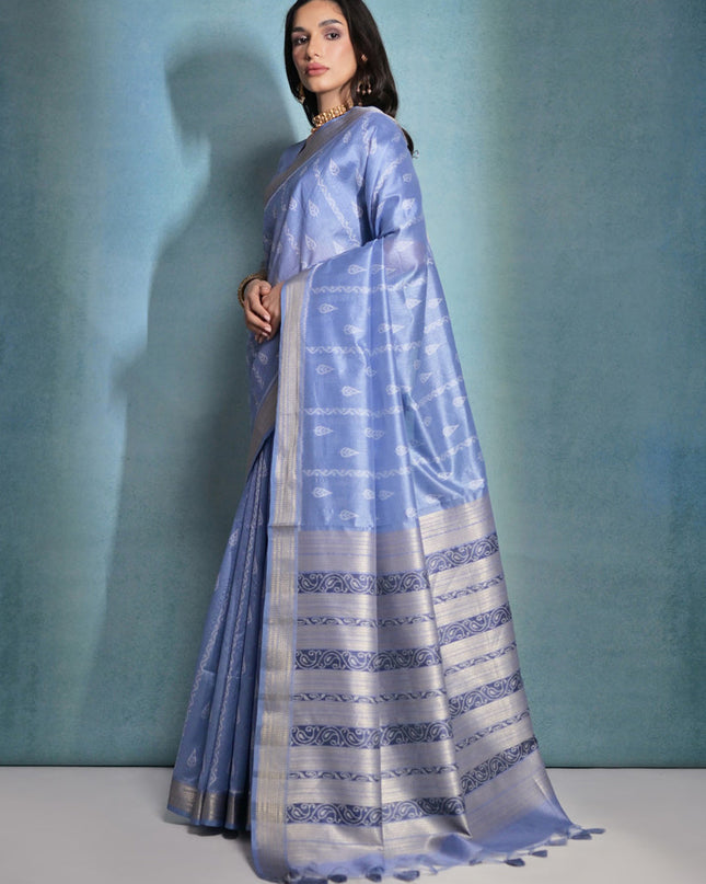 Powder Blue Raw Silk Woven Saree