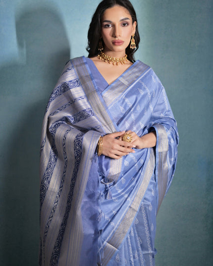 Powder Blue Raw Silk Woven Saree