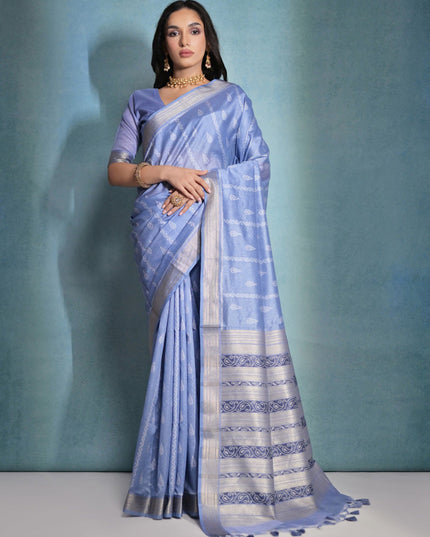 Powder Blue Raw Silk Woven Saree