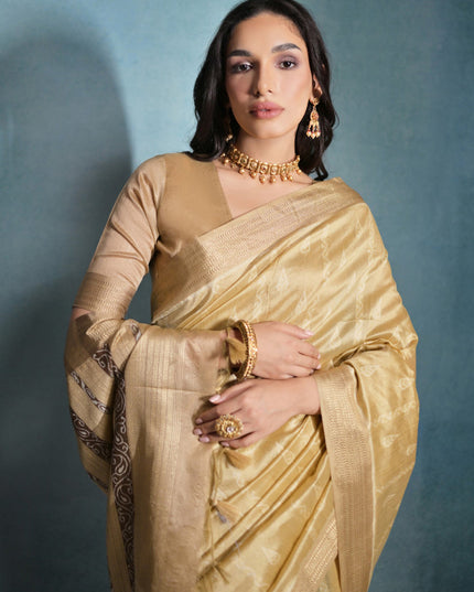 Cream Raw Silk Woven Saree