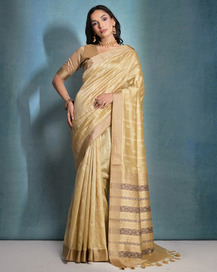 Cream Raw Silk Woven Saree