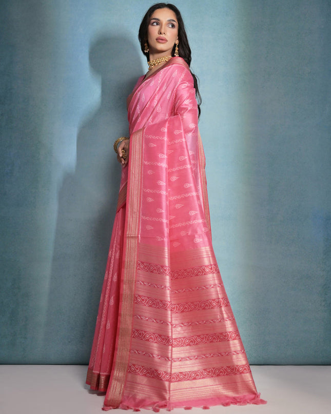 Gajri Pink Raw Silk Woven Saree