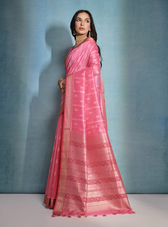 Gajri Pink Raw Silk Woven Saree