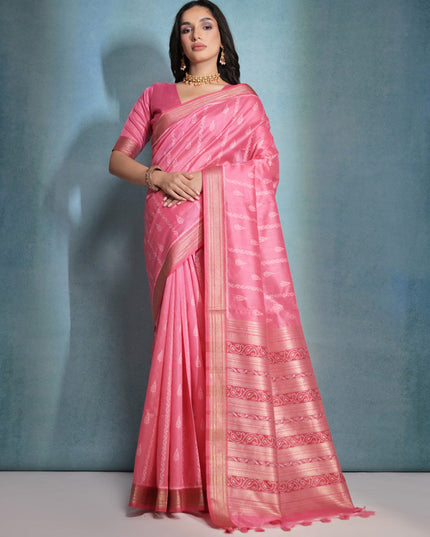 Gajri Pink Raw Silk Woven Saree