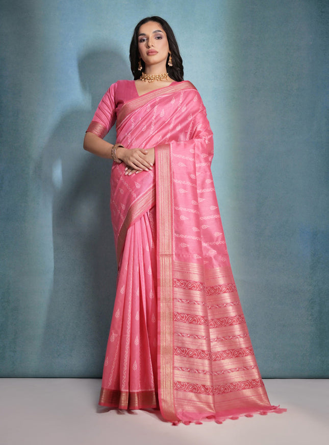 Gajri Pink Raw Silk Woven Saree