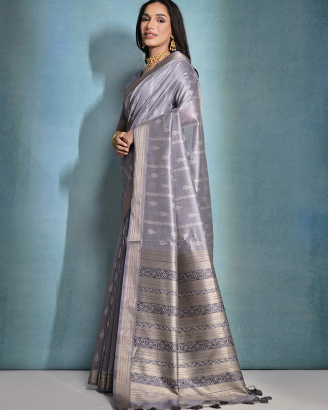 Grey Raw Silk Woven Saree