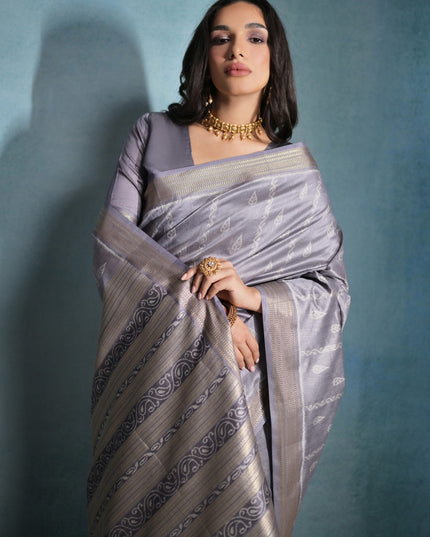 Grey Raw Silk Woven Saree