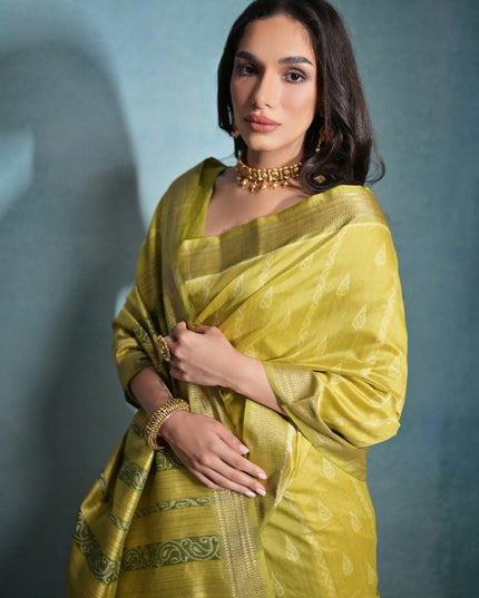 Mahendi Green Raw Silk Woven Saree