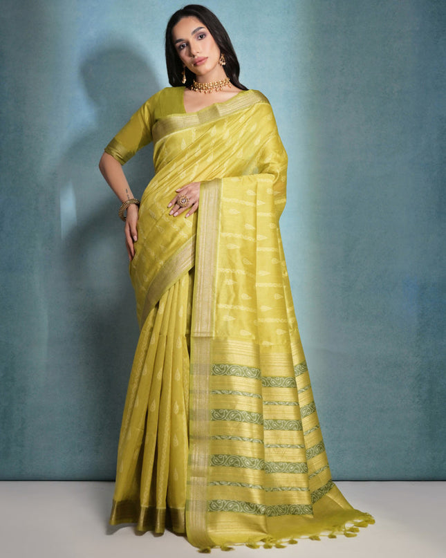 Mahendi Green Raw Silk Woven Saree