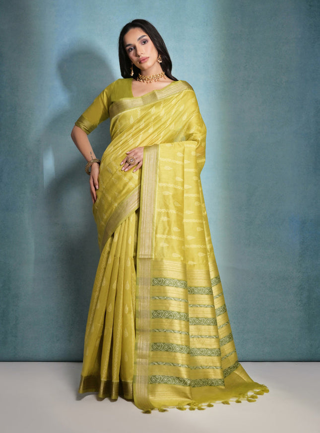 Mahendi Green Raw Silk Woven Saree