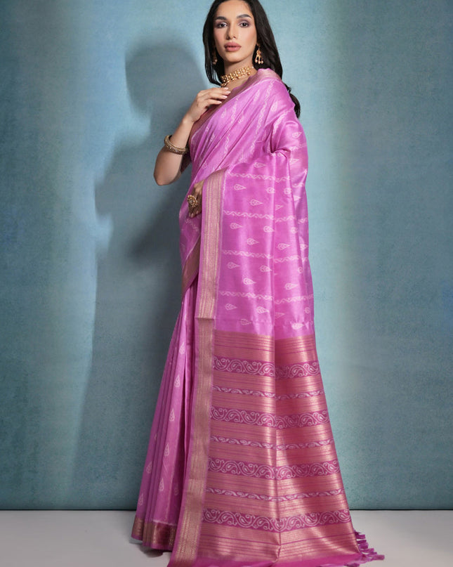 Rani Pink Raw Silk Woven Saree