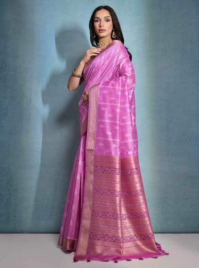 Rani Pink Raw Silk Woven Saree