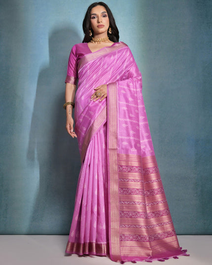 Rani Pink Raw Silk Woven Saree