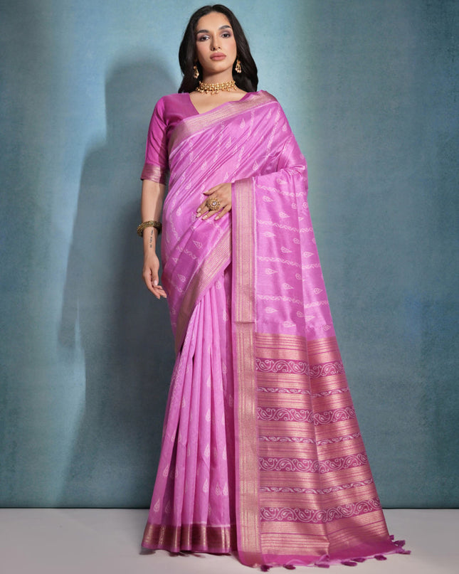 Rani Pink Raw Silk Woven Saree