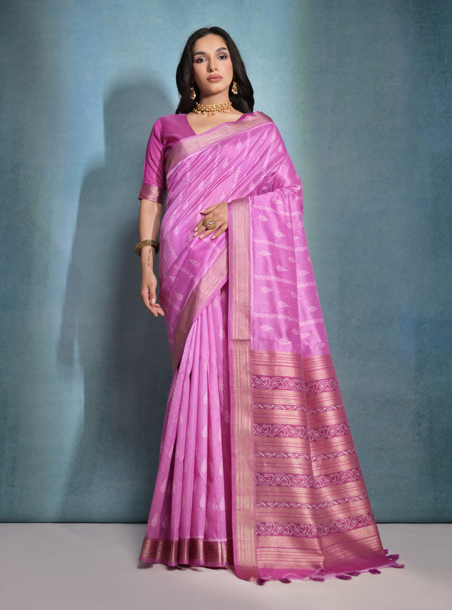 Rani Pink Raw Silk Woven Saree