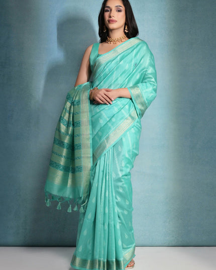 Sea Green Raw Silk Woven Saree