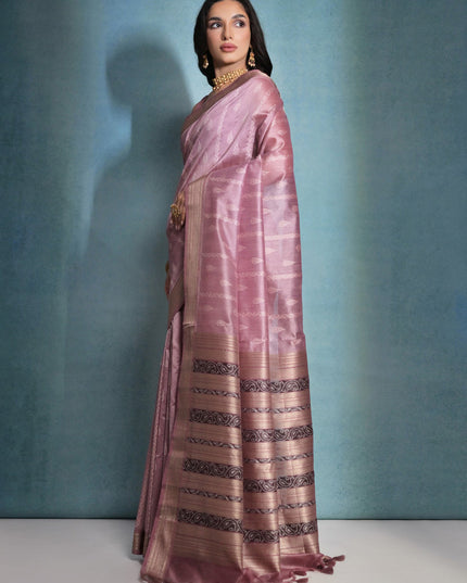 Wine Raw Silk Woven Saree