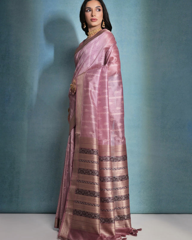 Wine Raw Silk Woven Saree