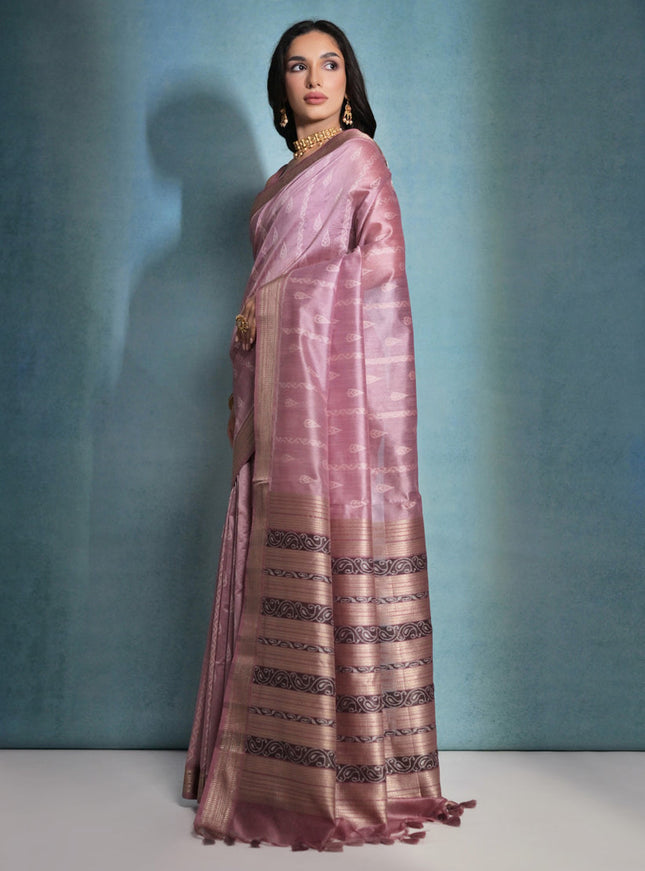 Wine Raw Silk Woven Saree