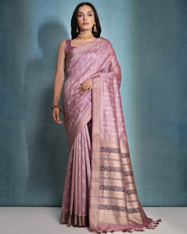 Wine Raw Silk Woven Saree