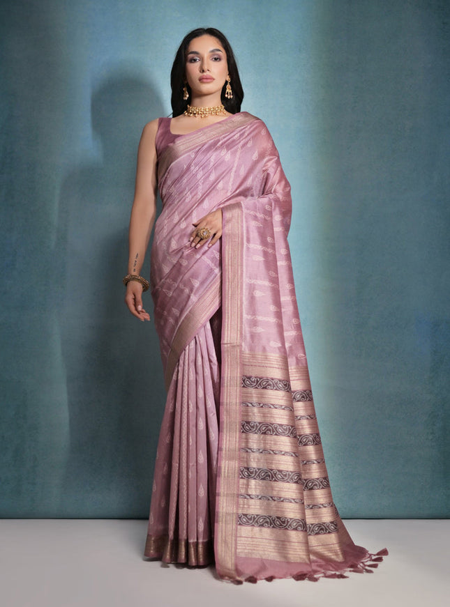 Wine Raw Silk Woven Saree