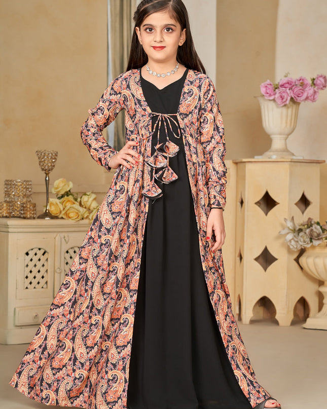 Black Georgette Kids Gown with Jacket
