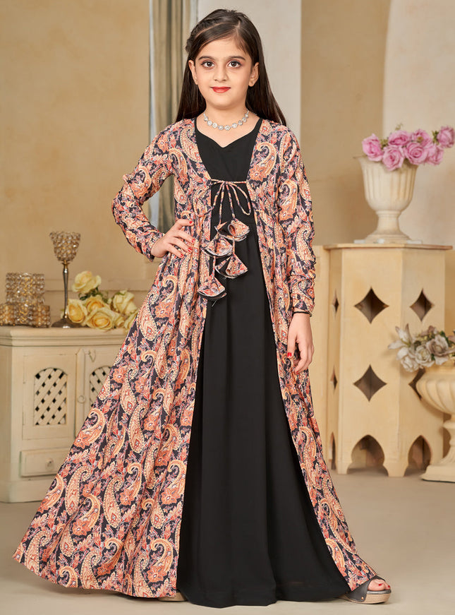 Black Georgette Kids Gown with Jacket