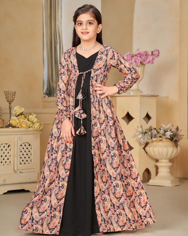 Black Georgette Kids Gown with Jacket