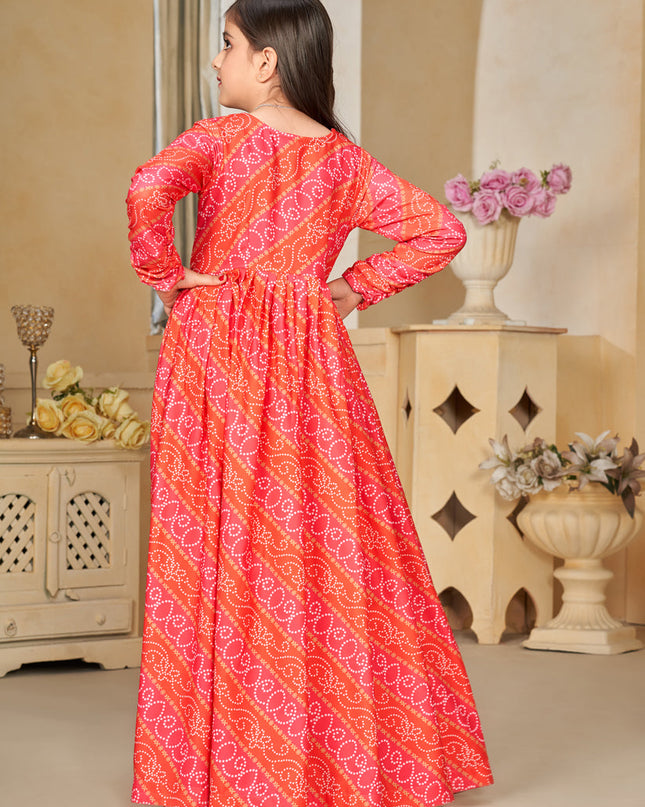 Coral Georgette Kids Gown with Jacket