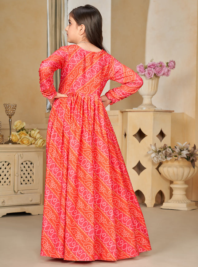 Coral Georgette Kids Gown with Jacket