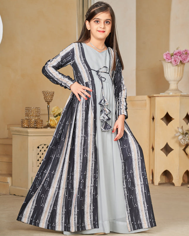 Soft Grey Georgette Kids Gown with Jacket