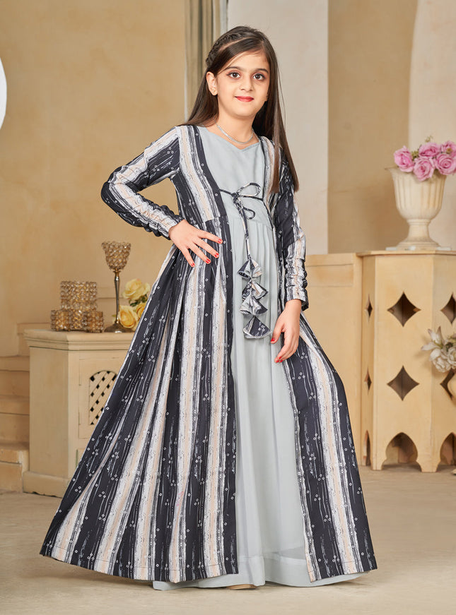Soft Grey Georgette Kids Gown with Jacket