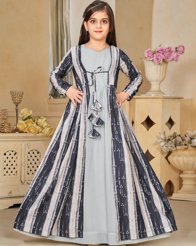 Soft Grey Georgette Kids Gown with Jacket