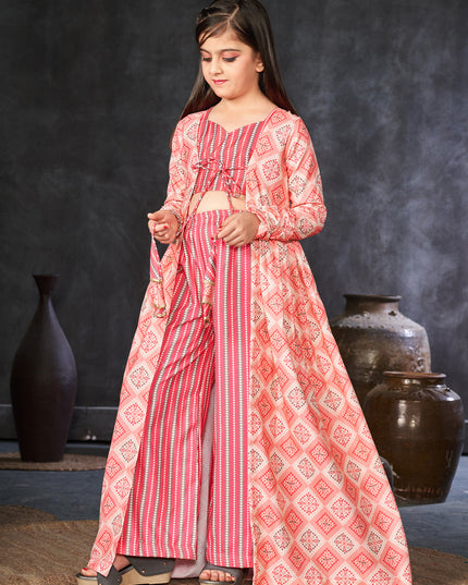 Salmon Pink Rayon Kids IndoWestern with Jacket