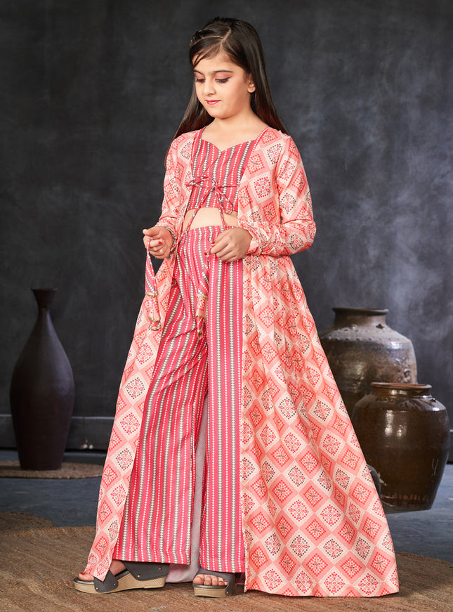 Salmon Pink Rayon Kids IndoWestern with Jacket
