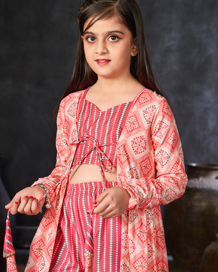 Salmon Pink Rayon Kids IndoWestern with Jacket