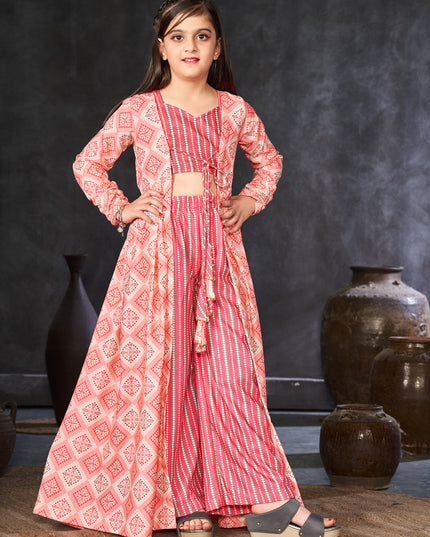 Salmon Pink Rayon Kids IndoWestern with Jacket
