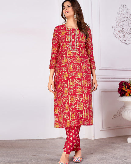 Salsa Red Silk Handwork Kurti with Pant
