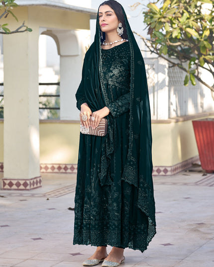 Teal Green Georgette Embroidered Anarkali Suit