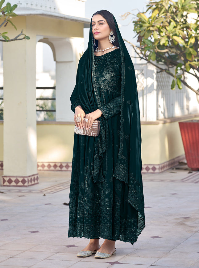 Teal Green Georgette Embroidered Anarkali Suit