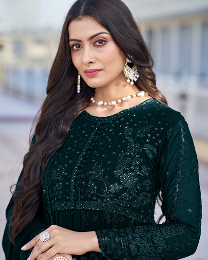 Teal Green Georgette Embroidered Anarkali Suit