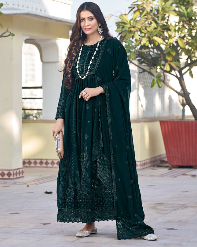 Teal Green Georgette Embroidered Anarkali Suit
