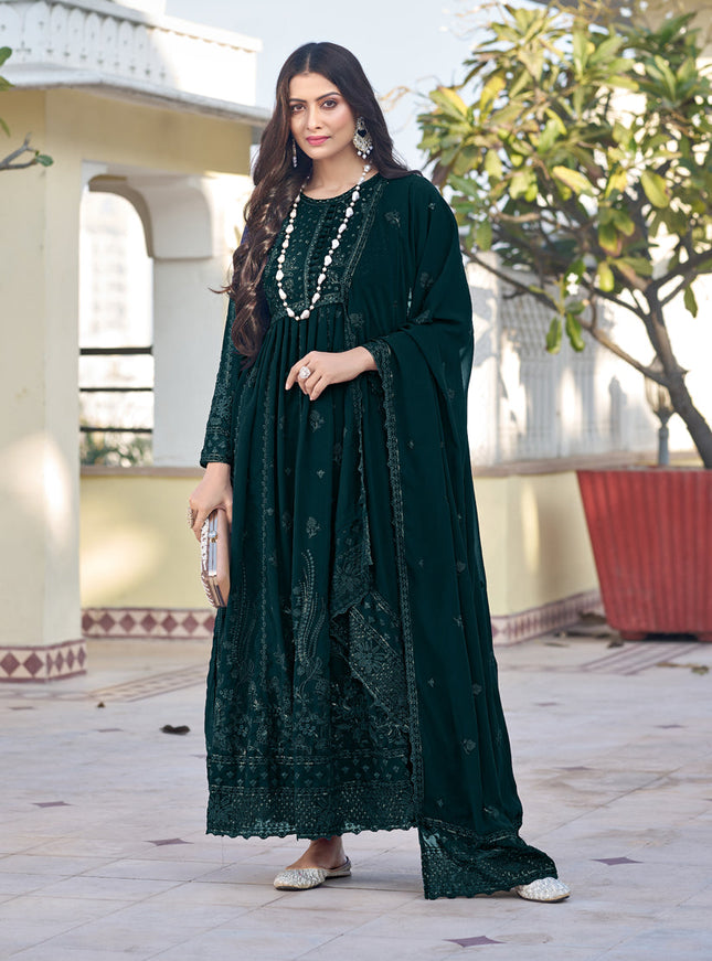 Teal Green Georgette Embroidered Anarkali Suit