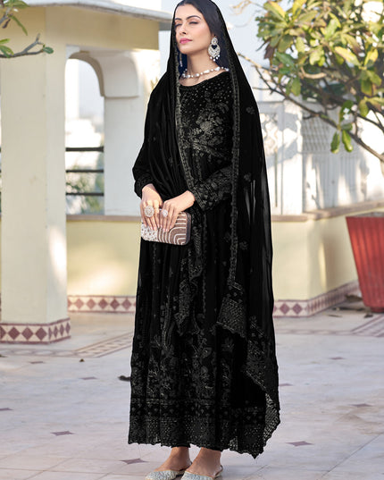 Black Georgette Embroidered Anarkali Suit