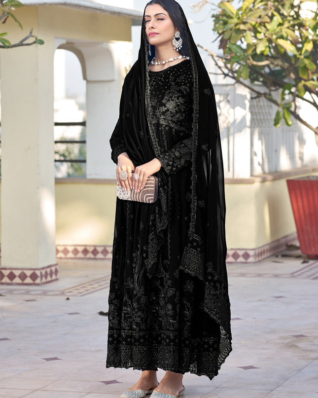 Black Georgette Embroidered Anarkali Suit