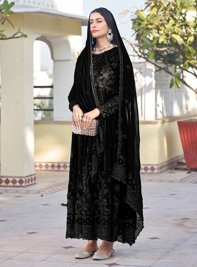 Black Georgette Embroidered Anarkali Suit