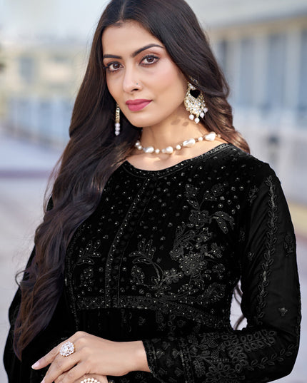 Black Georgette Embroidered Anarkali Suit
