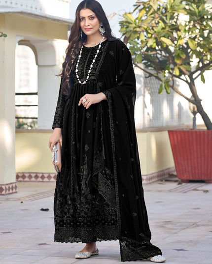 Black Georgette Embroidered Anarkali Suit